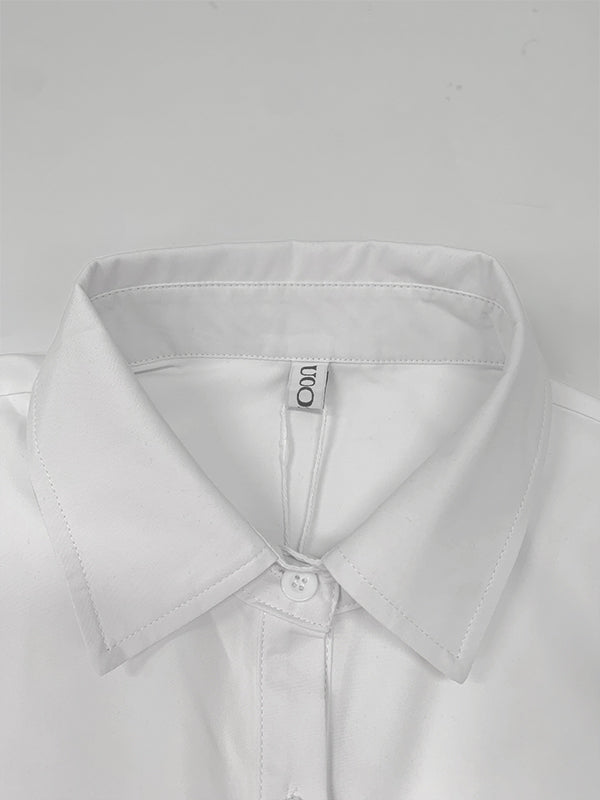 Robe chemise ample plissée coupe trapèze, à empiècements, à col revers, couleur unie