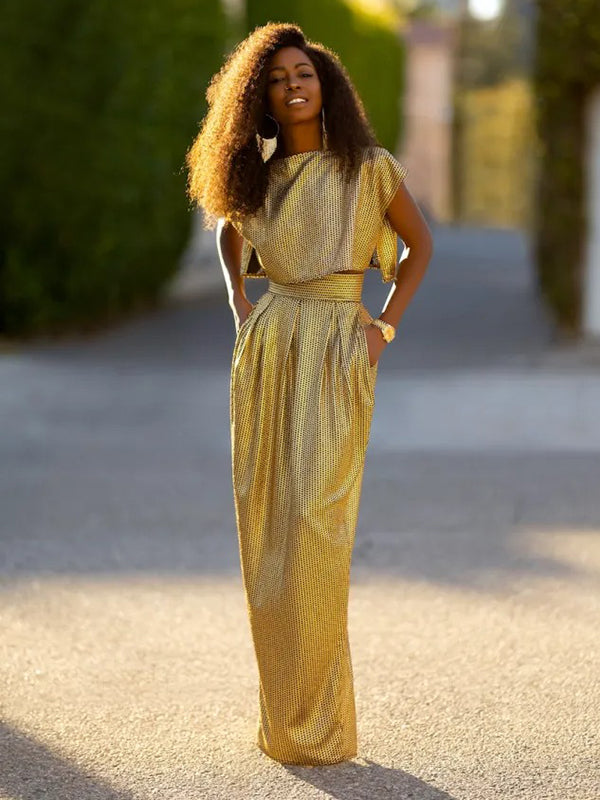 Ensemble deux pièces élégant taille haute – jupe + haut