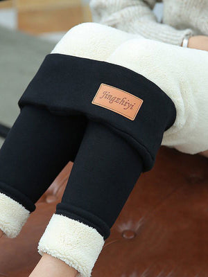 Legging chaud doublé velours, couleur unie
