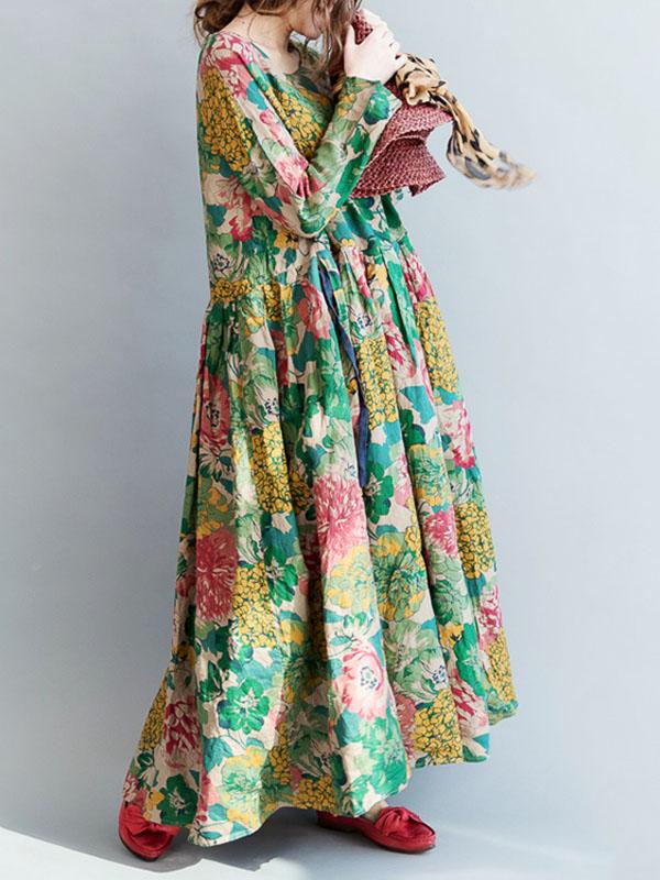 Robe longue style ethnique, à imprimé floral