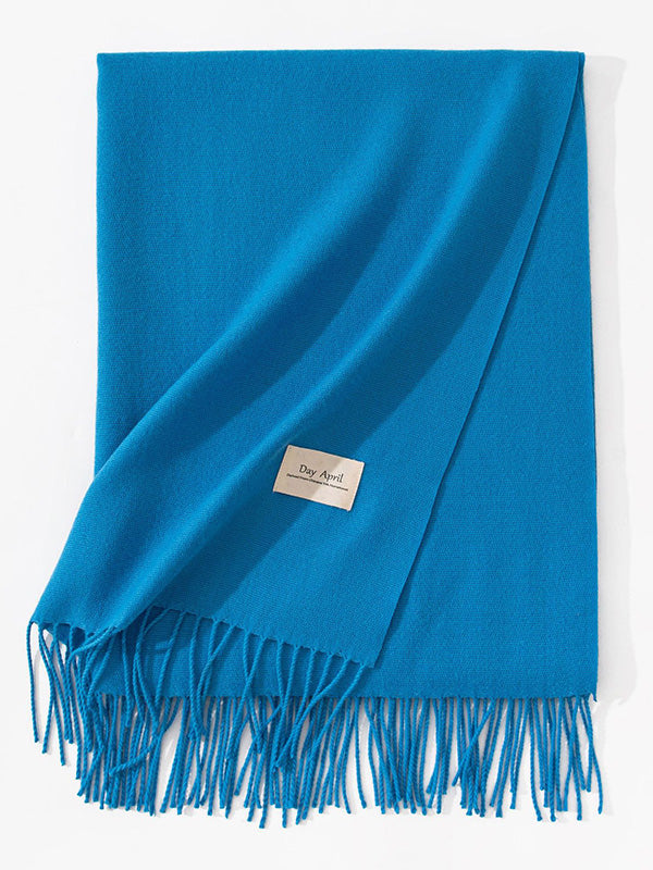 Écharpe chaude à pompons, couleur unie
