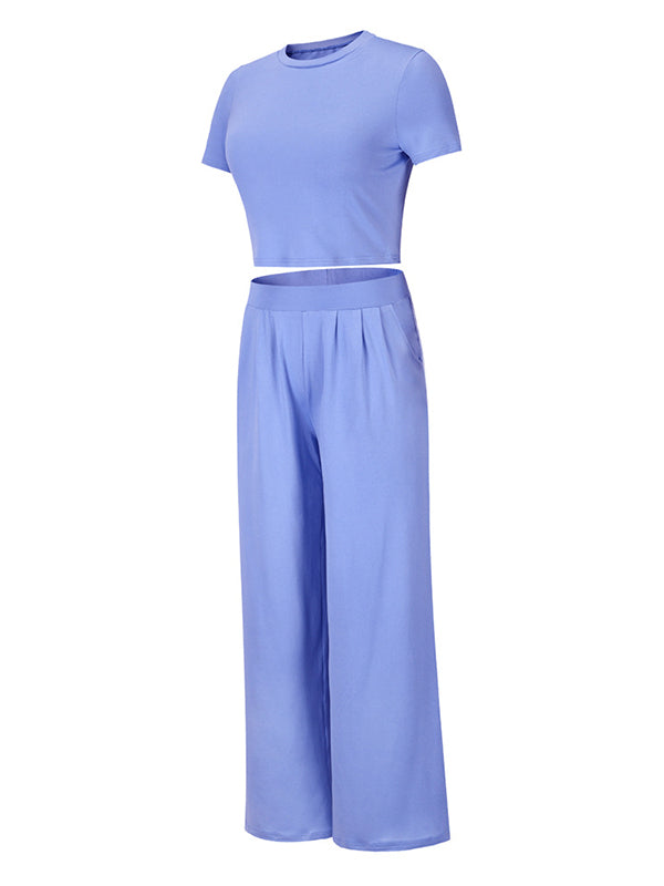 Ensemble deux pièces simple couleur unie – t-shirt + pantalon