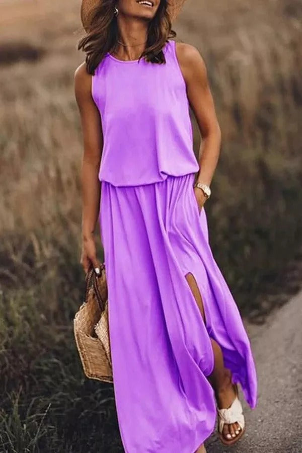 Lina | Robe maxi fluide avec fente pour une élégance sans effort