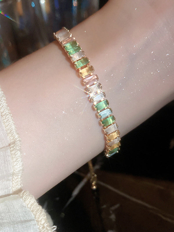 Bracelet réglable géométrique à strass, couleur contrastée