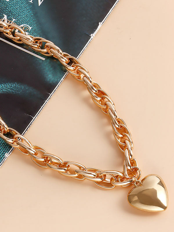 Collier normcore, à chaîne, en forme de cœur, couleur unie