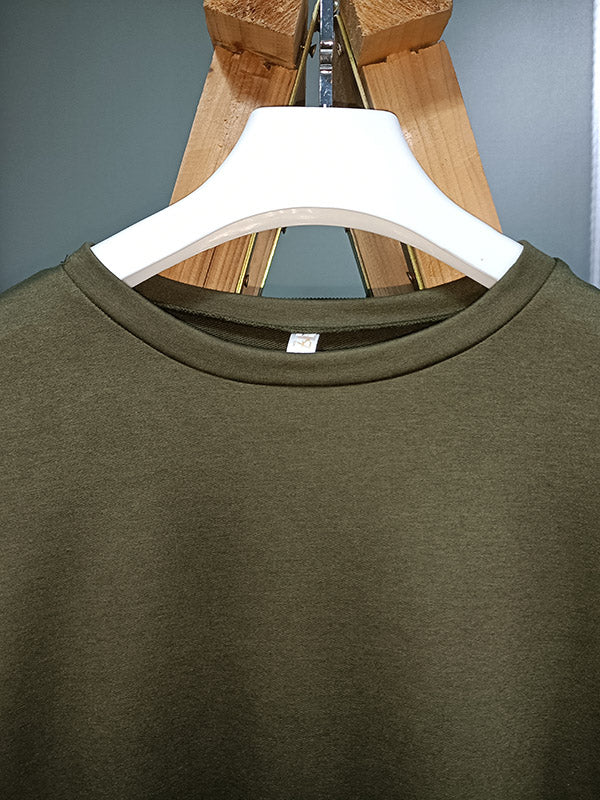 Sweat-shirt décontracté ample à col rond, couleur unie
