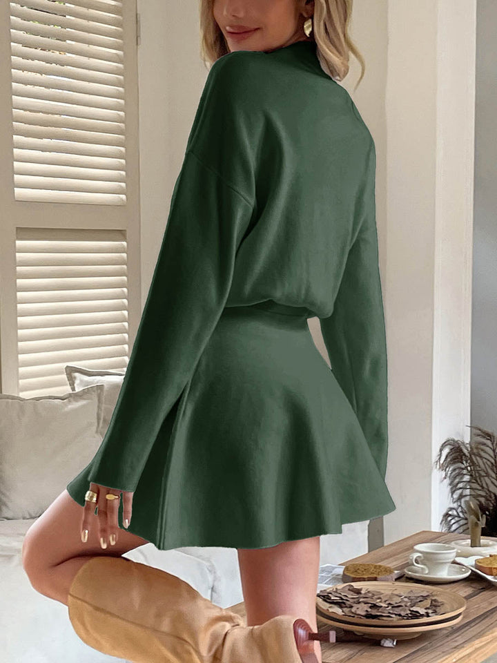 Robe pull coupe trapèze, taille haute, à taille élastique, à col rond, couleur unie