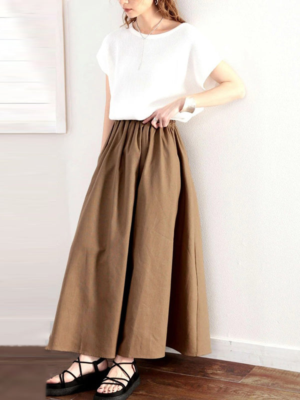 Jupe ample coupe trapèze, à taille élastique, couleur unie