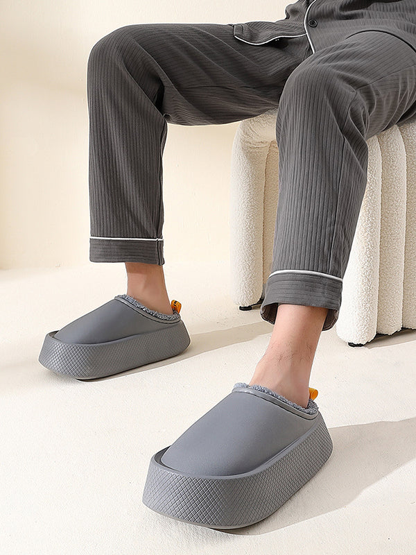 Pantoufles antidérapantes et imperméables en velours pour garder au chaud, couleur unie, pour la maison