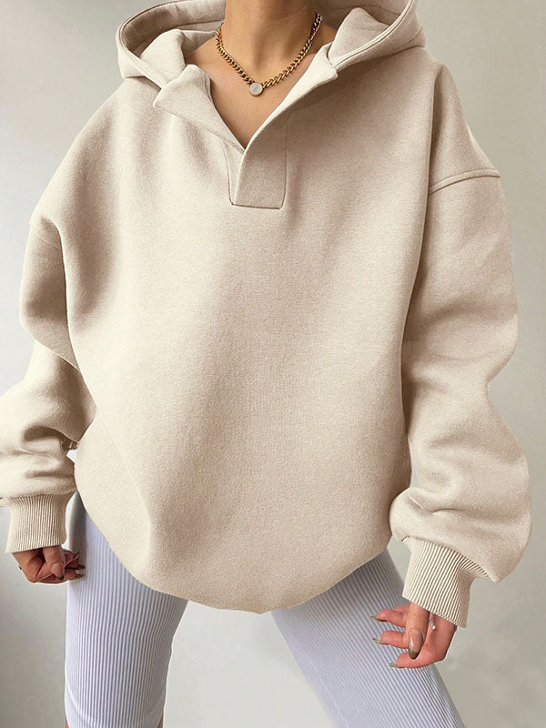 Manches bouffantes amples, couleur unie, sweat à capuche fendu, hauts
