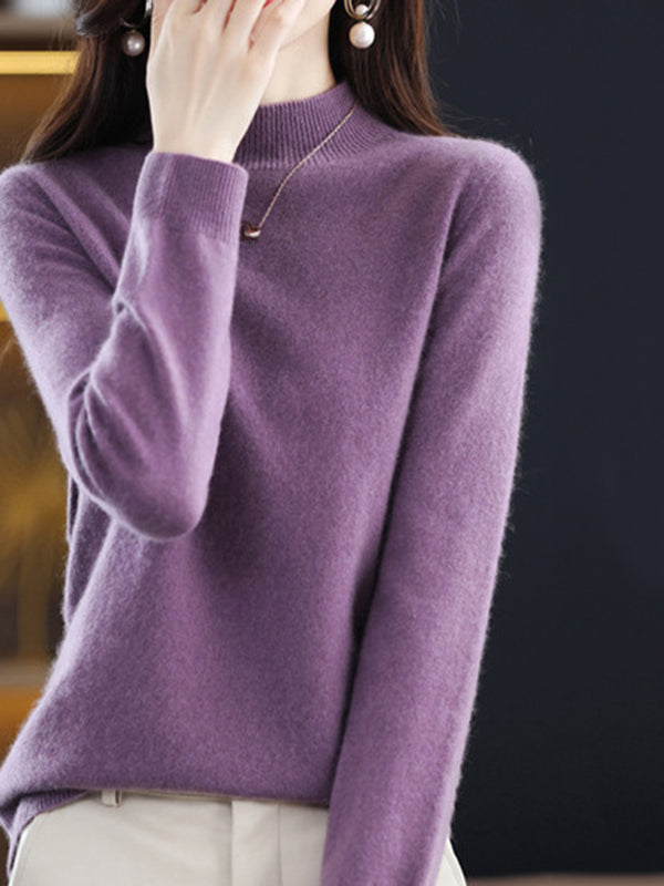 Pull de bureau à manches longues, couleur unie, col haut, pulls