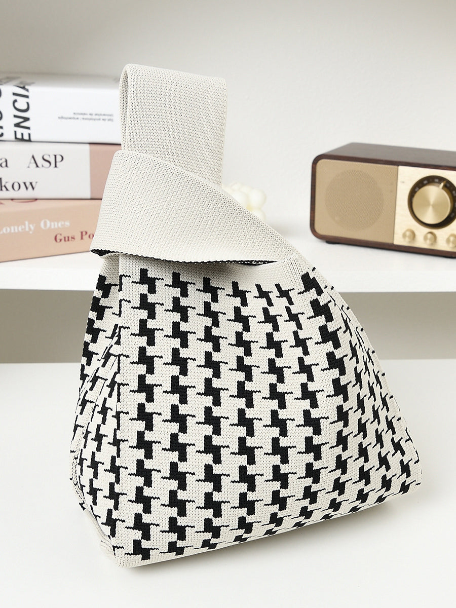 Sac à motif pied-de-poule, couleur contrastée