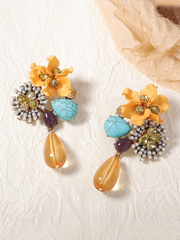 Boucles d'oreilles géométriques en forme de fleur, en forme de goutte