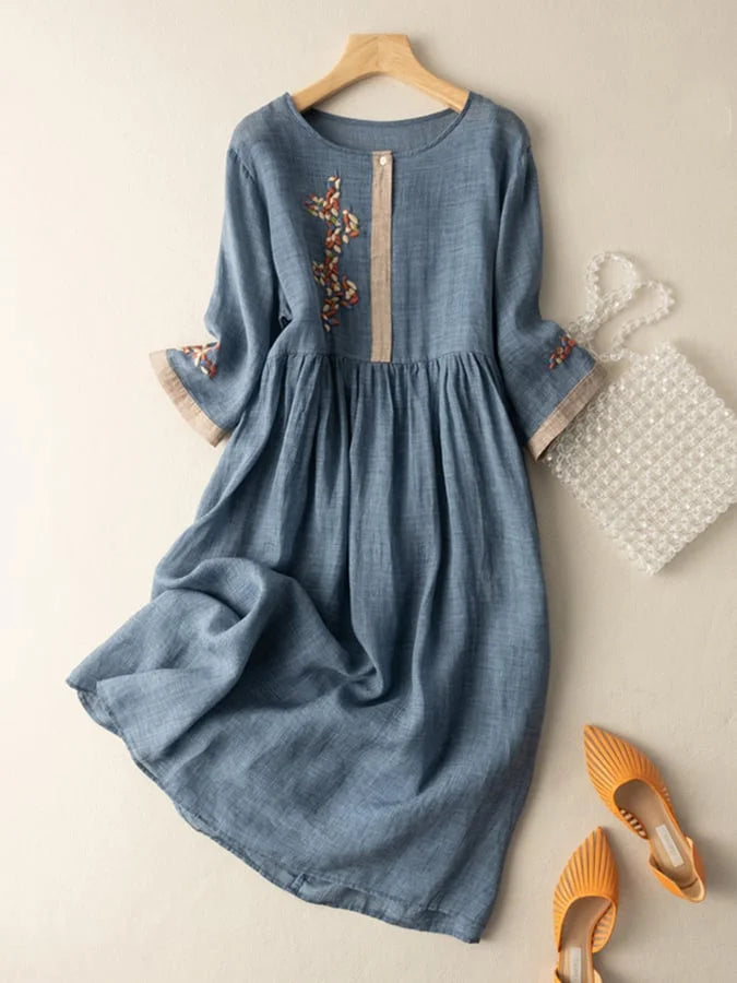 MARIANGELA - ROBE MIDI EN LIN BRODÉE