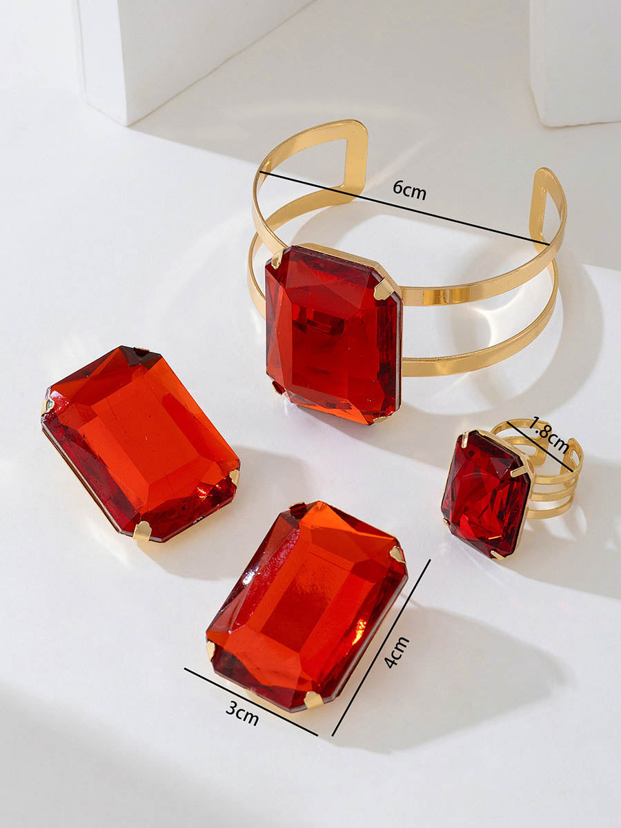 Parure bracelet et bague géométrique brillante à coupe irrégulière, à strass