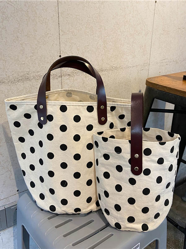 Sac seau de sac fourre-tout de maquillage imprimé à pois en toile vintage