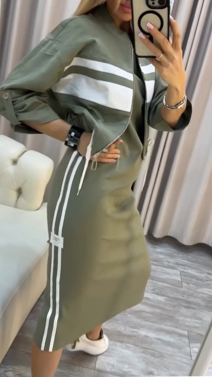 Feyra™ - Ensemble décontracté et élégant avec robe à col rond et veste pour femmes