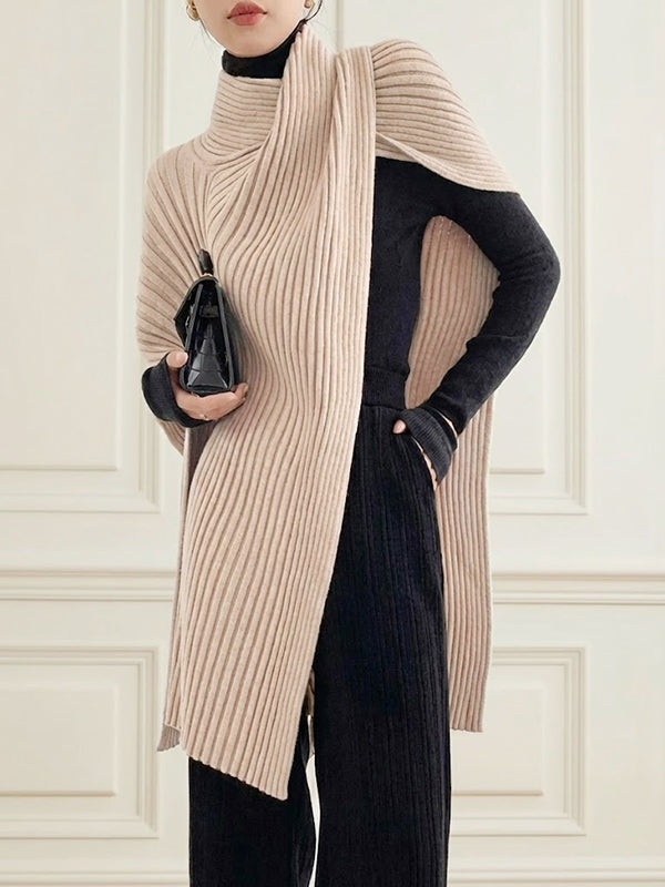 Pull ample asymétrique à empiècements, à col haut, couleur unie