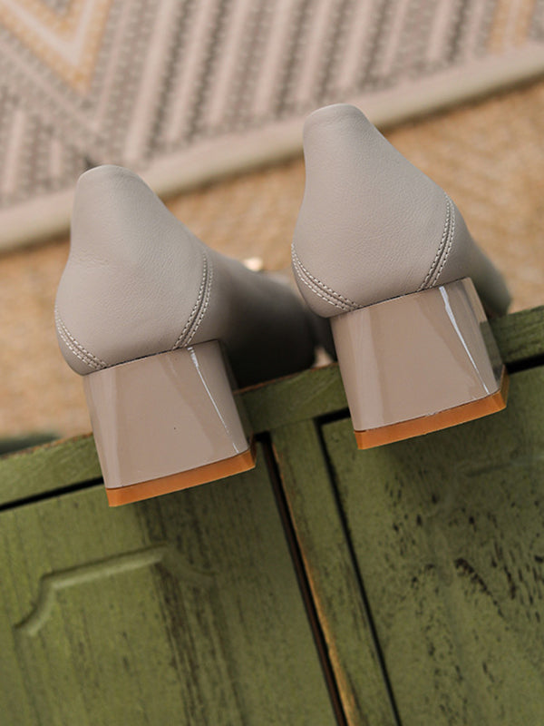 Chaussures élégantes à talons mi-hauts carrés avec boucle carrée