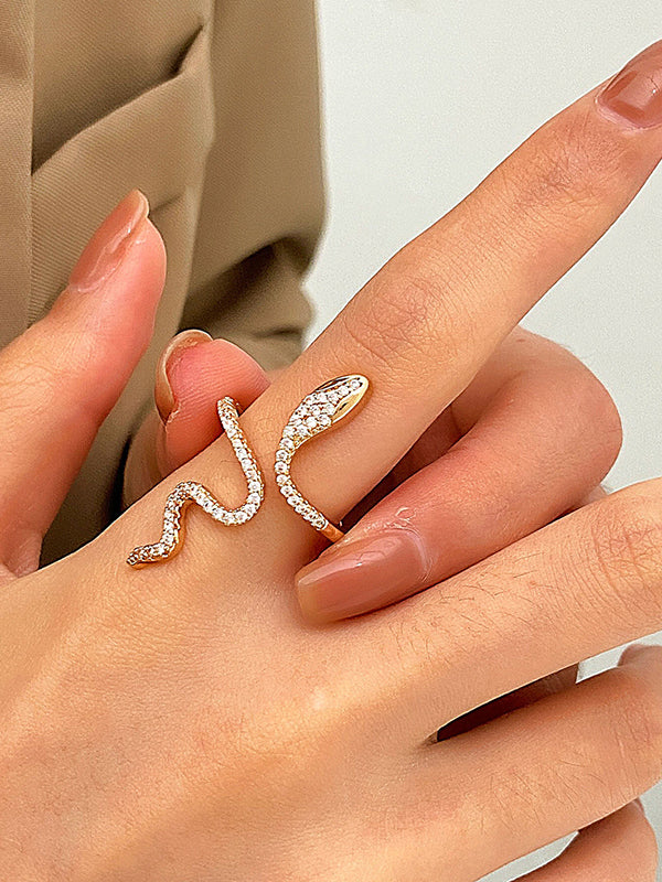 Bague à strass, en forme de serpent, couleur unie