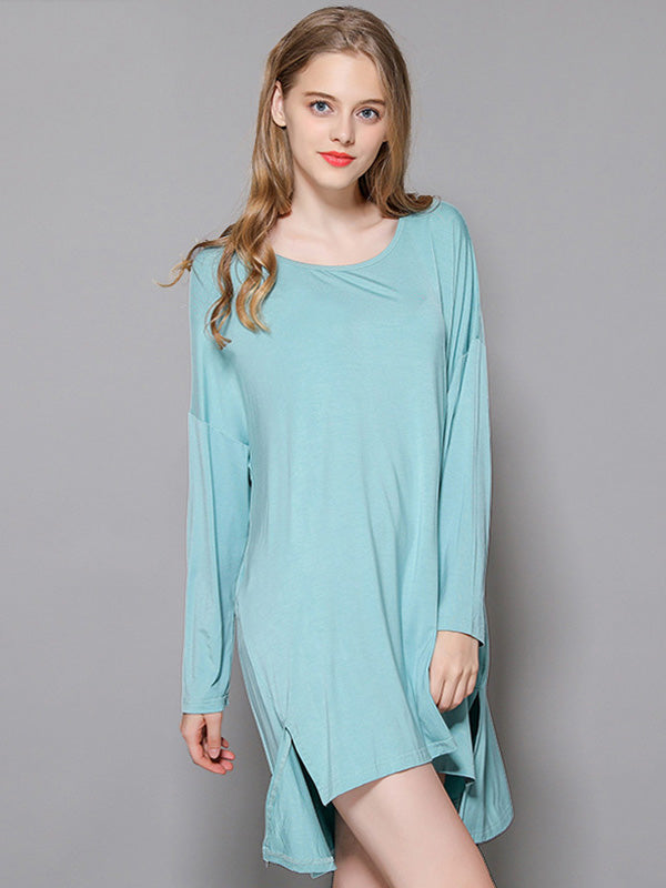 Robe de pyjama à manches longues en modal de couleur unie de grande taille
