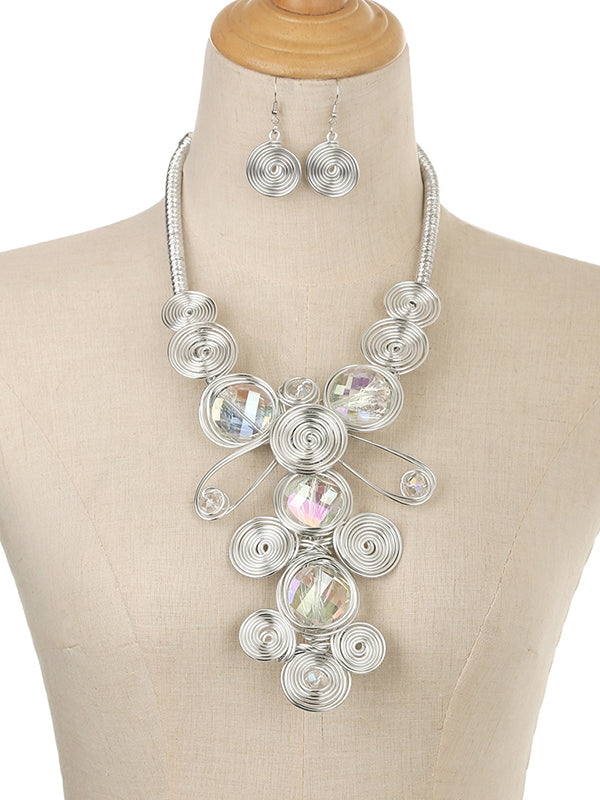 Collier artisanal en fil de pierres précieuses & Ensemble de boucles d'oreilles