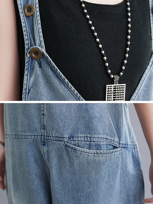 Salopette courte ample boutonnée en jean