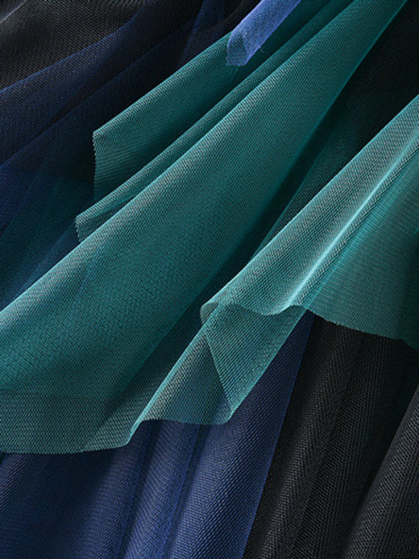 Jupes trapèze irrégulières en gaze de couleur contrastée, vert urbain, bleu
