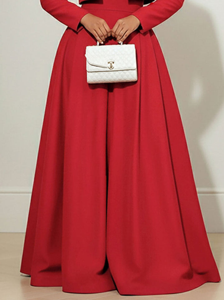 Jupe plissée à taille élastique, taille haute, à ourlet ample, à poches, à fermeture éclair, couleur unie