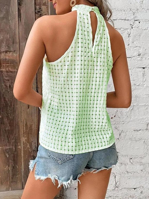 Débardeur ample ajouré plissé grande taille, en jacquard, à col licou, couleur unie