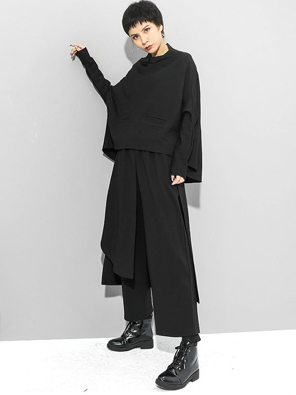 Irrégularité taille élastique jambe large pantalon de couleur unie