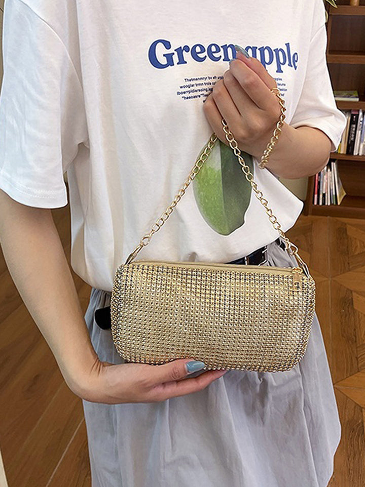 Sac à main brillant géométrique à fermeture éclair, à chaîne