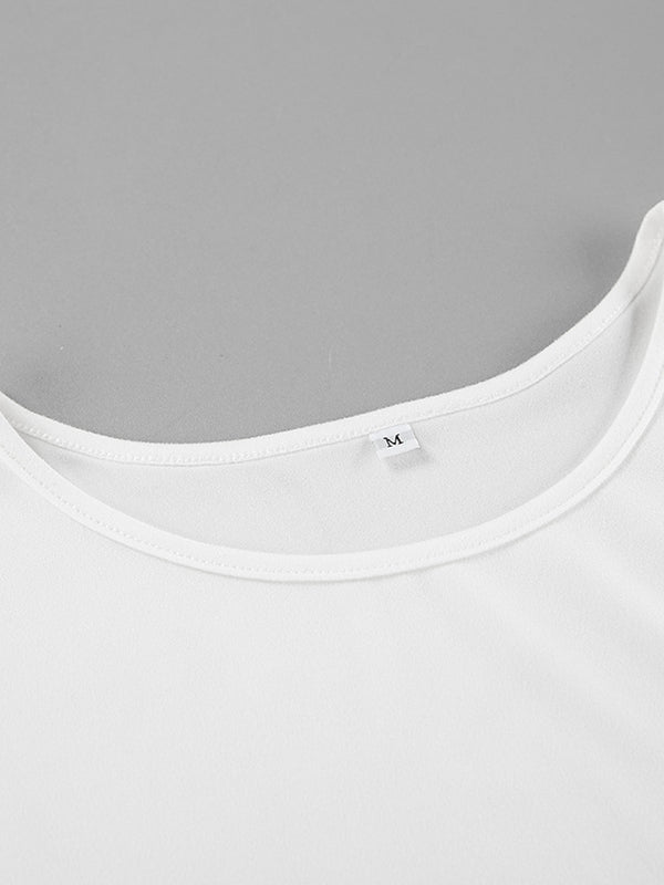 T-shirt plissé à manches longues, coupe près du corps, à col rond, couleur unie