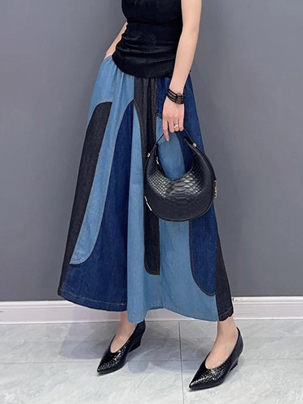 Jean ample à jambes larges, à taille élastique, à empiècements, couleur contrastée