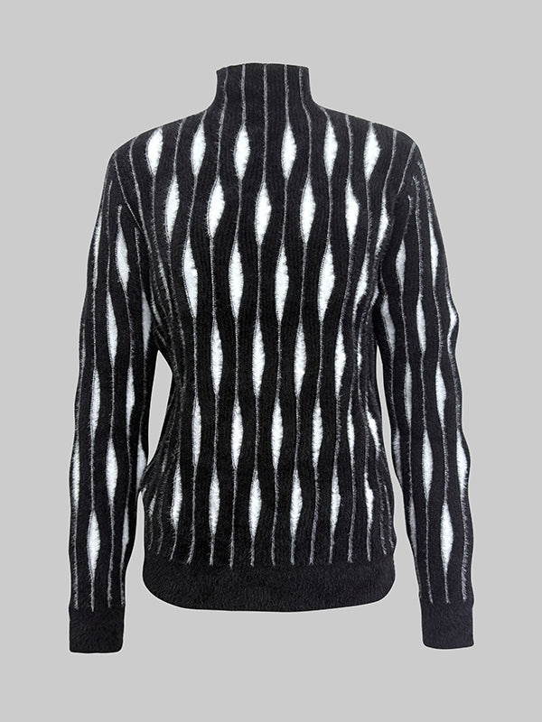 Pull à manches longues, à col haut, couleur contrastée