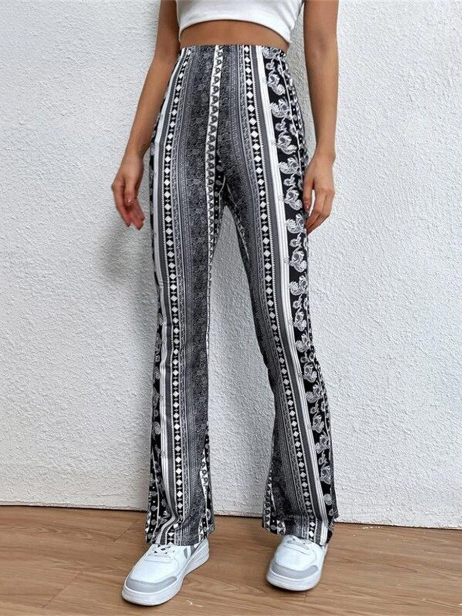 Pantalon imprimé taille haute, à empiècements, couleur contrastée