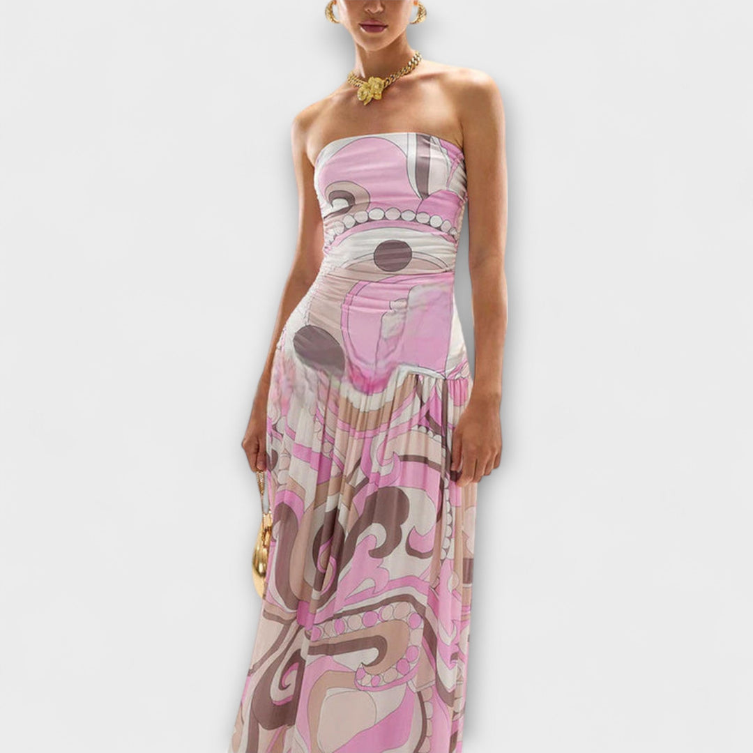 Tatum - Élégant Robe Maxi Pastel Off-Shoulder