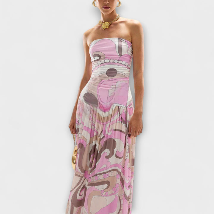 Tatum - Élégant Robe Maxi Pastel Off-Shoulder
