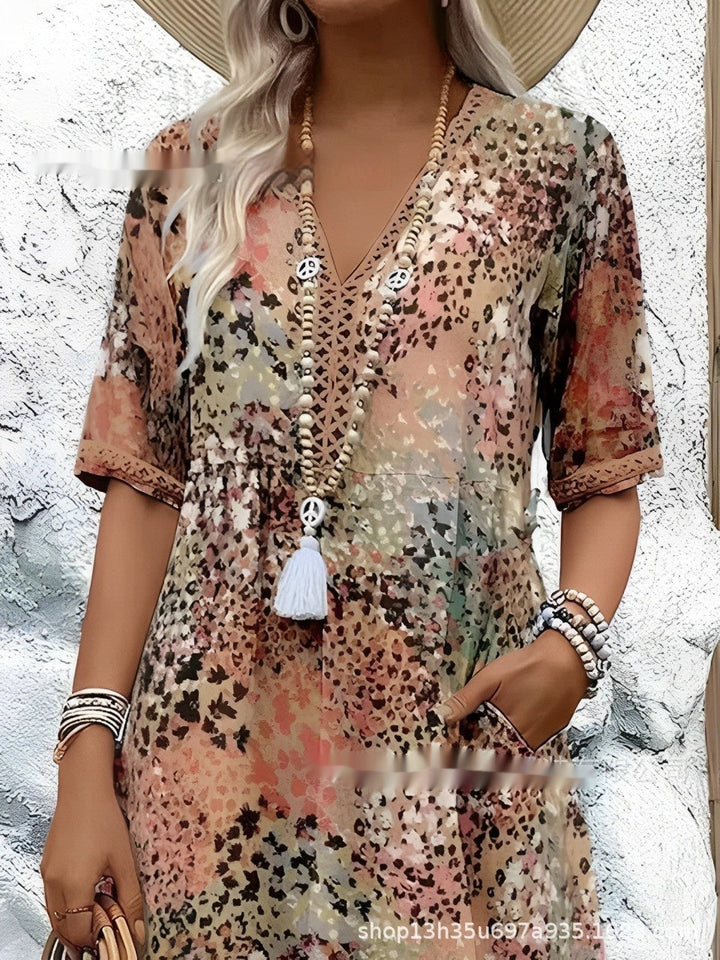 Arlene - Robe midi imprimée avec décolleté en V