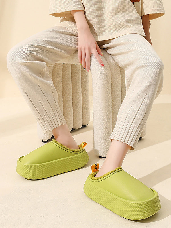 Pantoufles antidérapantes et imperméables en velours pour garder au chaud, couleur unie, pour la maison