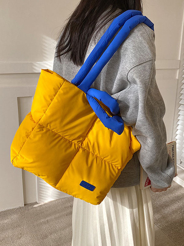 Sac cabas matelassé à empiècements, couleur contrastée