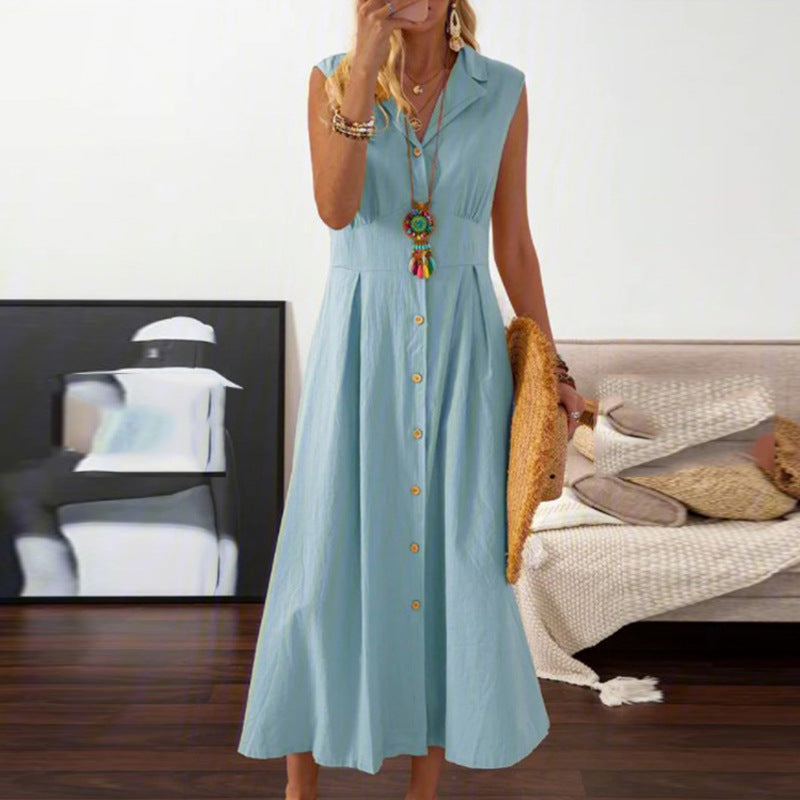 Luna - Robe midi sans manches avec fermeture à boutons pour un été frais et élégant