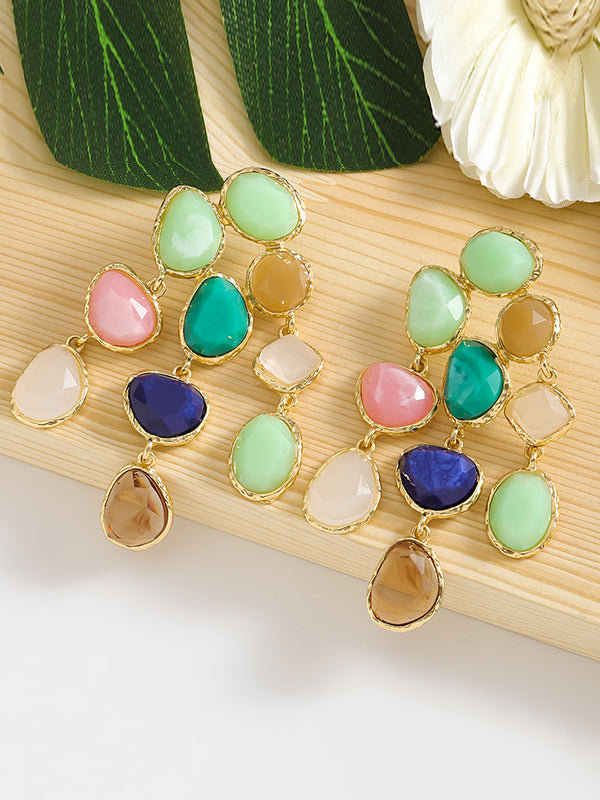 Boucles d'oreilles pendantes géométriques à pompons