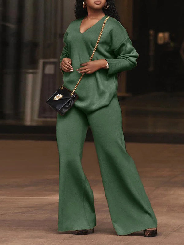 Pantalon décontracté à jambes larges, couleur unie
