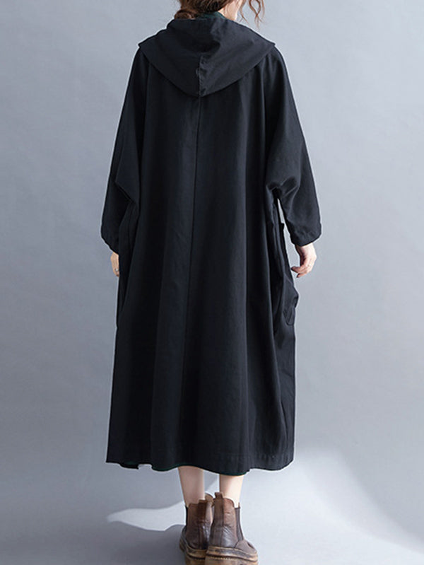 Manteau long trench ample à capuche