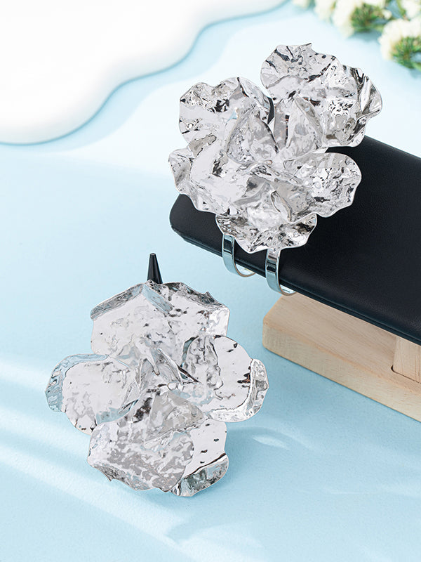 Parure bracelet et bague géométrique brillante en forme de fleur