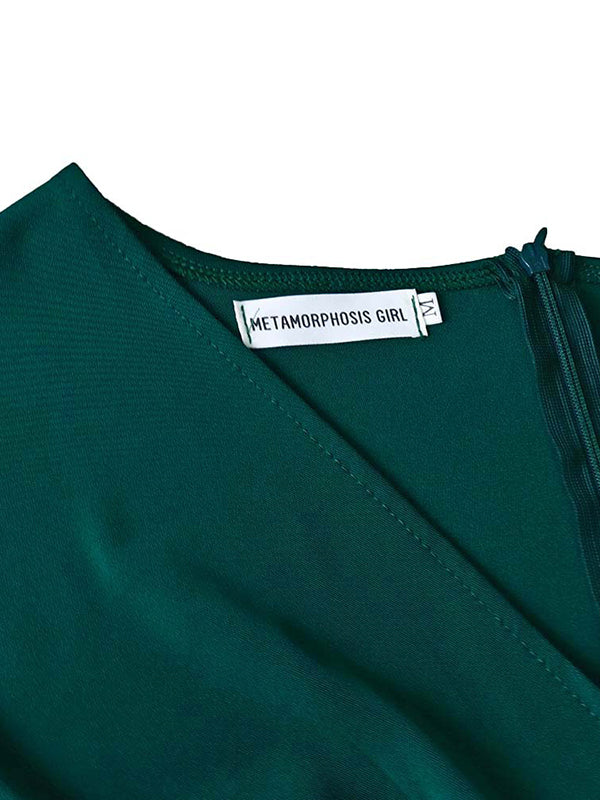 Robe mi-longue à nœud, à lacets, à col en V, couleur unie