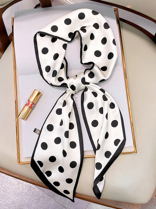 Bandeau pour cheveux et écharpe en soie imprimés à pois vintage