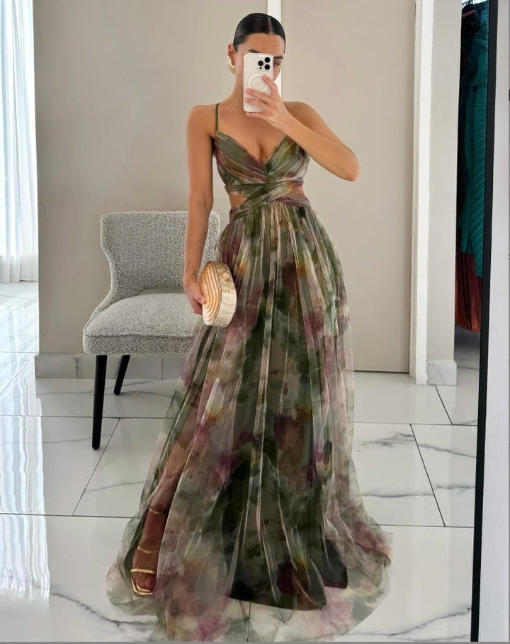 Juliet - Robe de soirée en tulle fleuri avec décolleté croisé