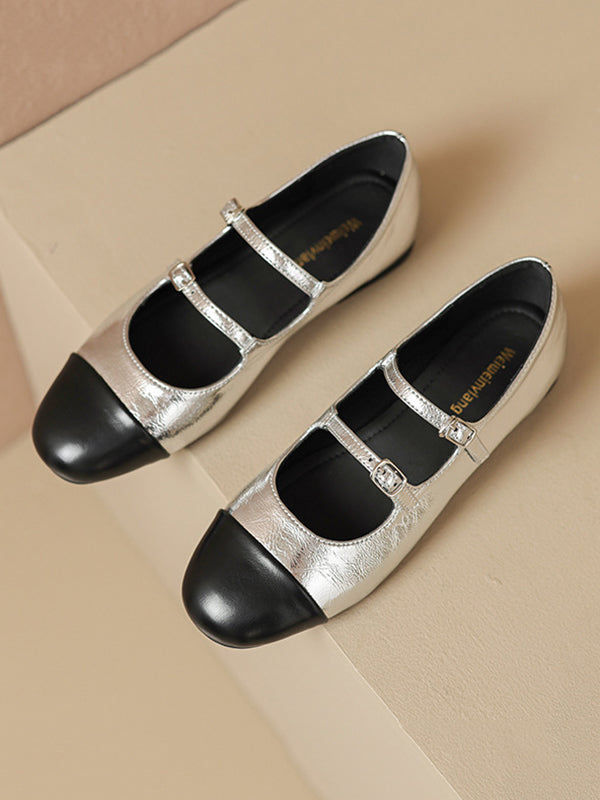 Chaussures plates à empiècements et bout rond avec boucle de ceinture Mary Janes